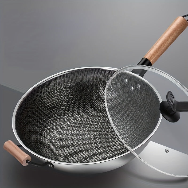 Non Stick Wok With Lid Stainless Steel Coating Deep Frying Pan