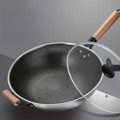 Non Stick Wok With Lid Stainless Steel Coating Deep Frying Pan