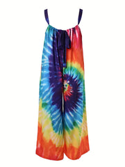 Women's Tube Top & Tie Dye Wide Leg Cami Jumpsuit Set