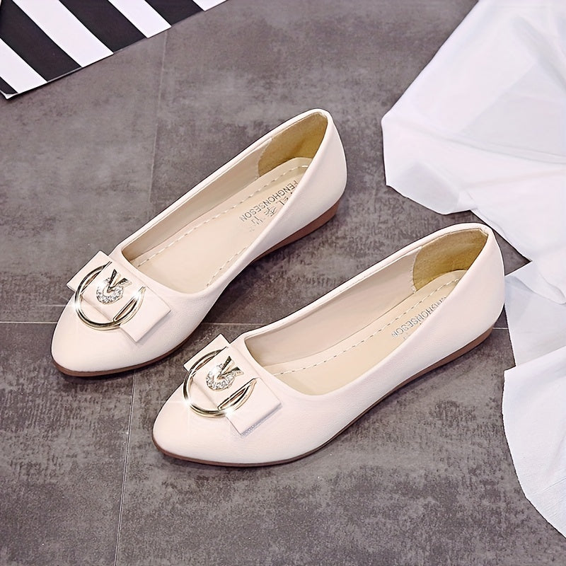 Women's Rhinestone Buckle Bow Flats Slip On Shoes
