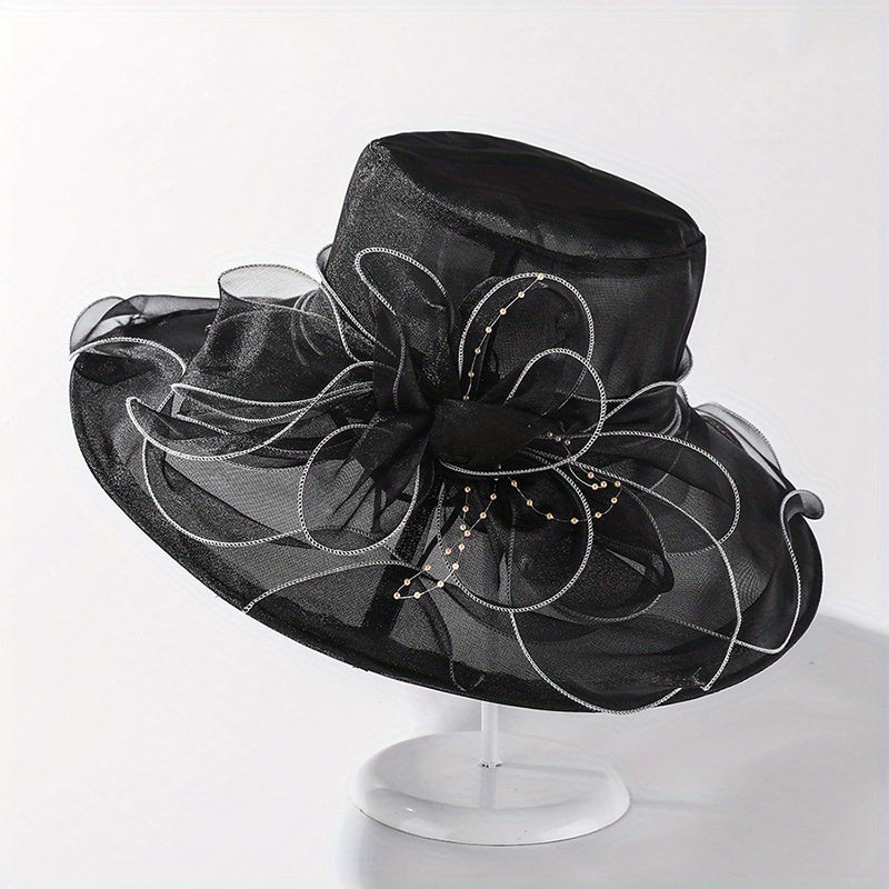 Double Layer Organza Derby Hat French Style Vintage Travel Beach