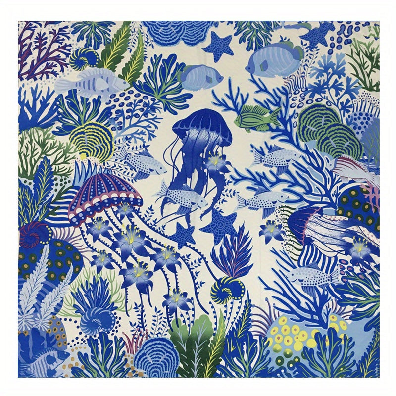 Jellyfish Print Square Scarf Oversized Cartoon Shawl Head Wraps Women