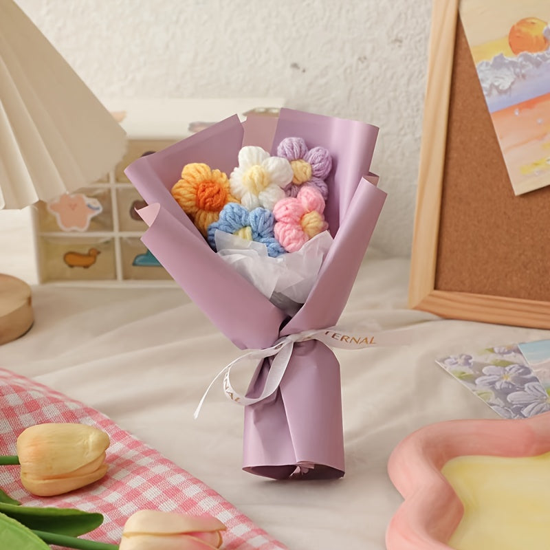 Mother's Gift Knitting Flowers Puff Flowers Small Bouquet Wool Bouquet