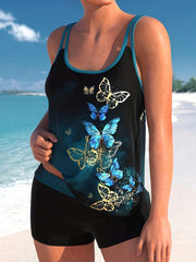 Modest Tankini Set Women's Plus Ombre & Butterfly Print Cami Top & Sho