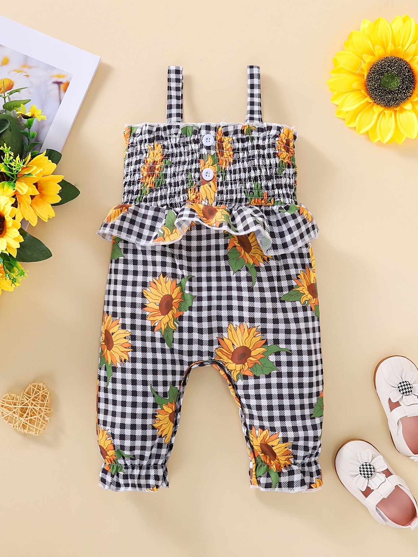 Baby Girls Off the Shoulder Sunflower Jumpsuit