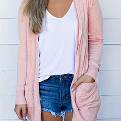 Open Front Long Sleeve Cardigan with Pockets
