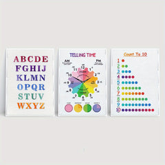 3pcs Rainbow Watercolor Educational Posters For Kids - No Frames