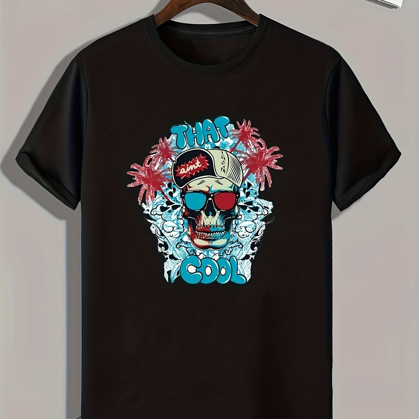 Skull Pattern Print Men's Comfy Sports T-shirt Graphic Tee for Fitness