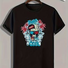 Skull Pattern Print Men's Comfy Sports T-shirt Graphic Tee for Fitness