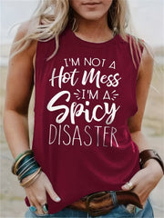 Hot Mess Letter Print Tank Top Summer Sleeveless Crew Neck Women's Clothing