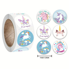 500pcs Rainbow Unicorn Flying Horse Stickers Roll, 2.1in Round Seal Gift Labels