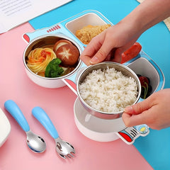 Kids Car Plate 304 Stainless Steel Spoon Fork Baby Divided Food Plate