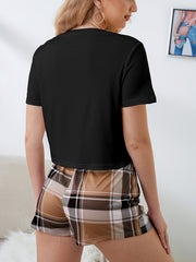 Print Pajamas Tee Top And Shorts Set