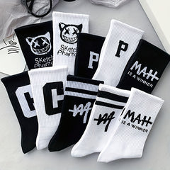 10 Pairs Letter Print Socks Comfy & Breathable Mid Tube Women's Stockings