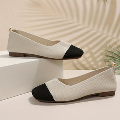 Women's Colorblock Knit Ballet Flats Square Toe Slip On Shoes