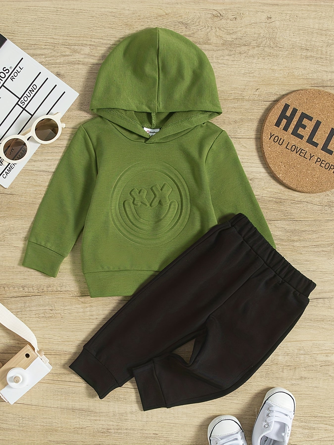 2pcs Baby Boys Casual Hooded Sweatshirt & Pants Set