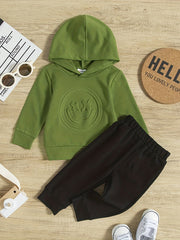 2pcs Baby Boys Casual Hooded Sweatshirt & Pants Set