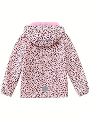 Girls Leopard Print Hooded Jacket Waterproof Windproof Fleece Lining