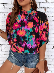 Casual Blouse Women's Plus Halter Neck Pleated Blouse