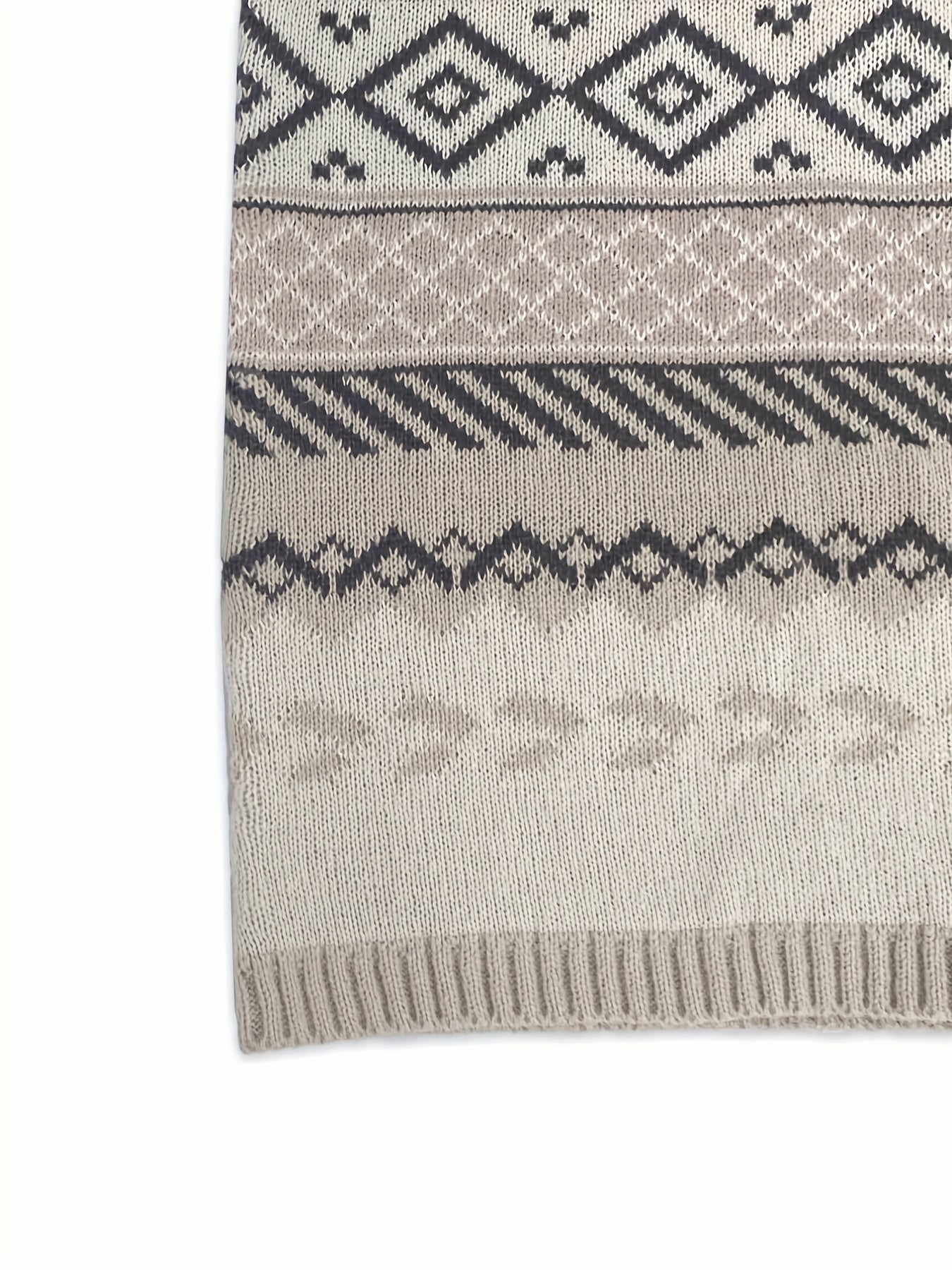 Geometric Pattern V Neck Knitted Top Long Sleeve Sweater