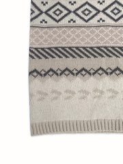 Geometric Pattern V Neck Knitted Top Long Sleeve Sweater
