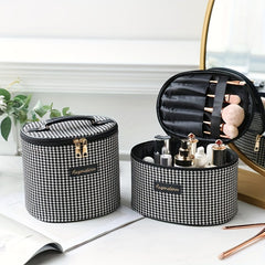 Houndstooth Pattern Makeup Bag Travel Case Large Capacity Toiletry Bag