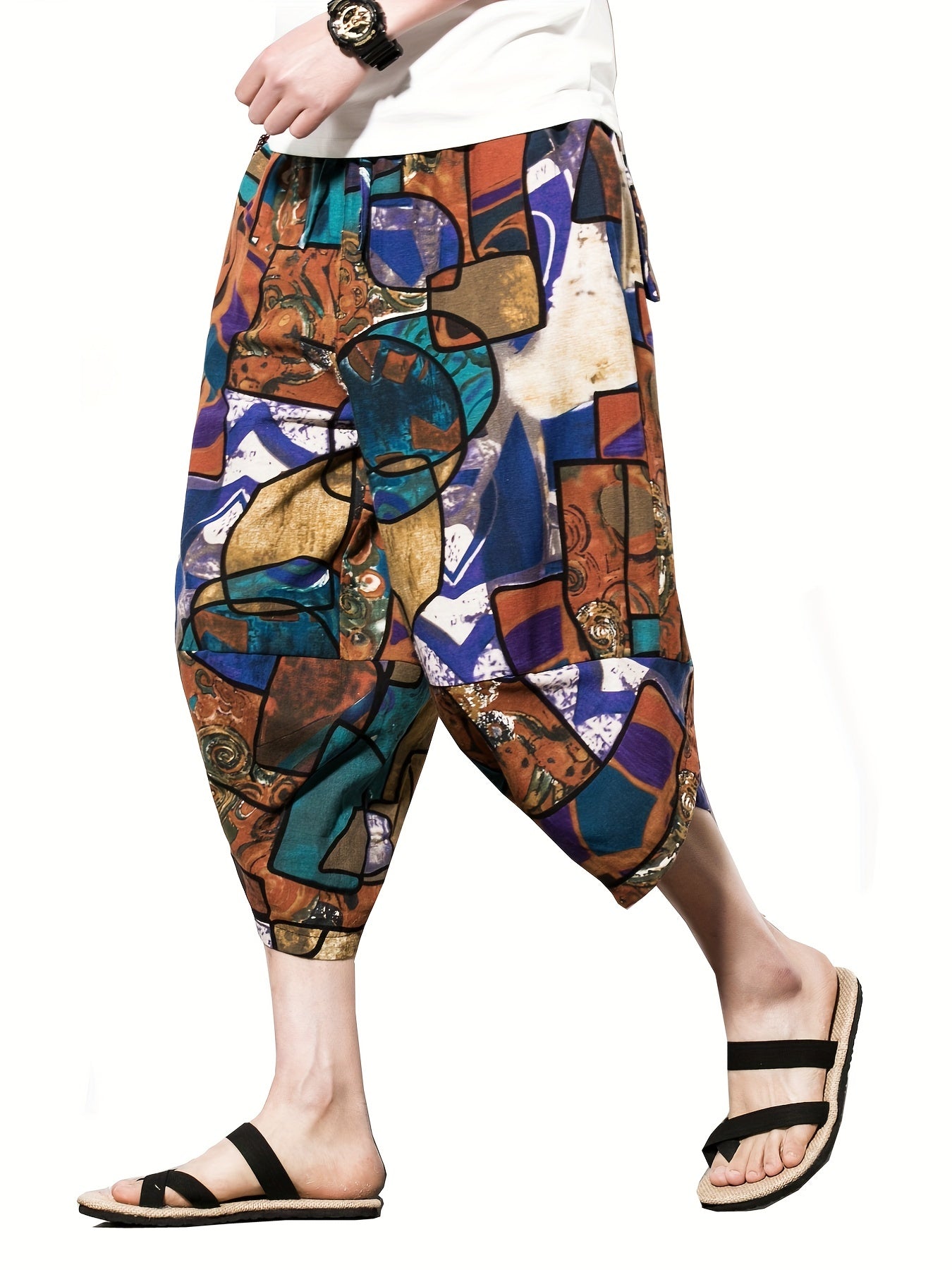 Pattern Print Men's Cropped Beach Pants