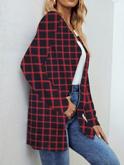 Plaid Crew Neck Jacket Casual Open Front Long Sleeve Jacket