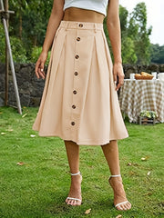 High Waist Button Front Casual Skirt