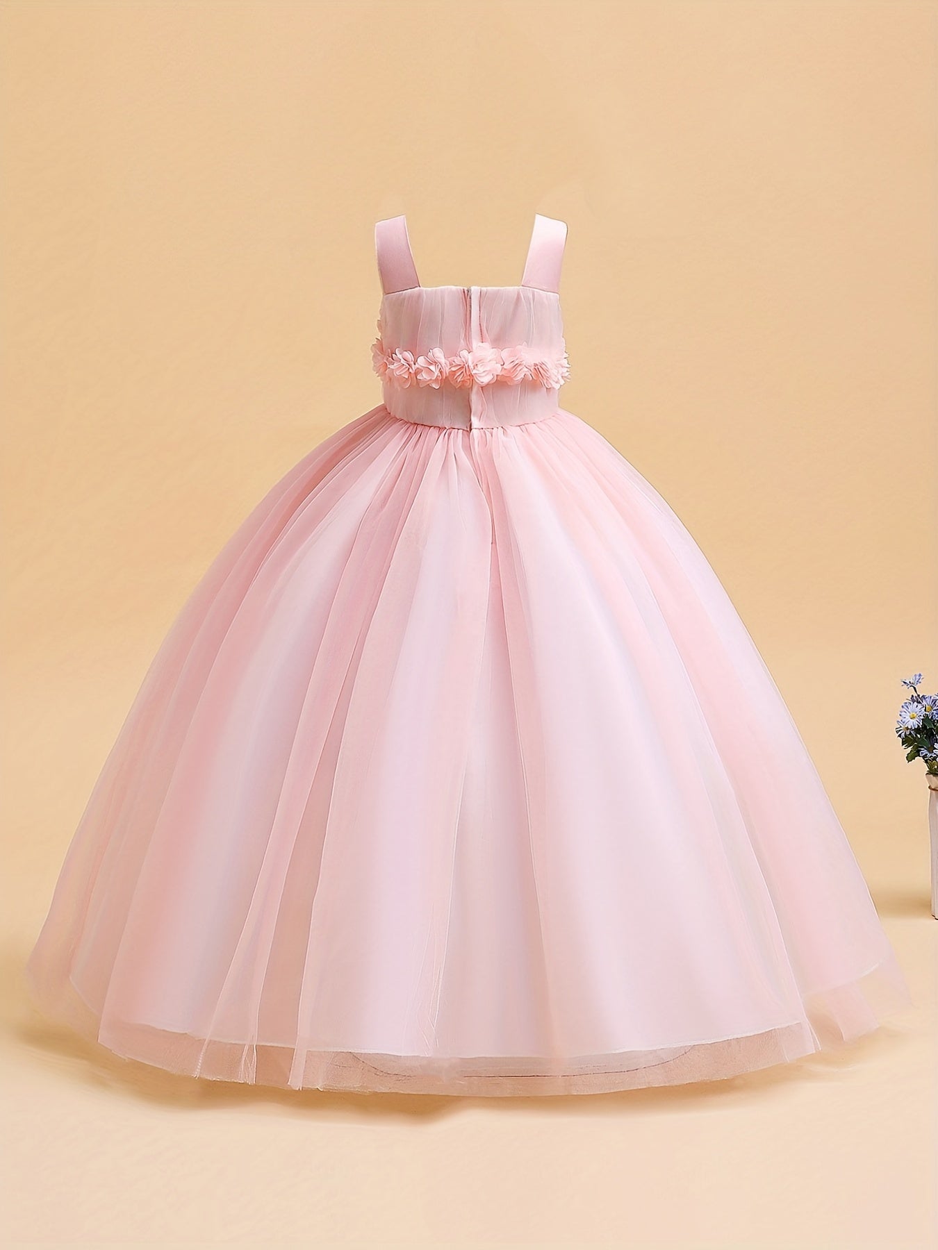 Girls Formal Dress Birthday Party Dress Flowers Decor Maxi Dress