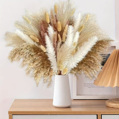 60pcs Natural Dried Pampas Grass Bouquet for Boho Home Decor & Wedding
