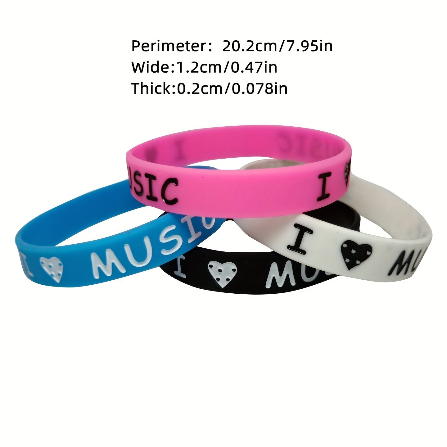 4 Pcs Unisex Music Silicone Bracelet Love Heart Pattern Hip Hop Bangle