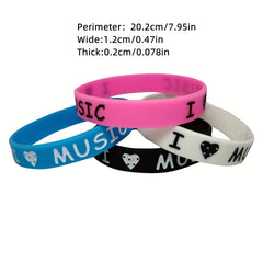 4 Pcs Unisex Music Silicone Bracelet Love Heart Pattern Hip Hop Bangle
