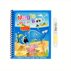 4pcs Reusable Watercolor Book Set with Pens Animal and Marine Life Themes