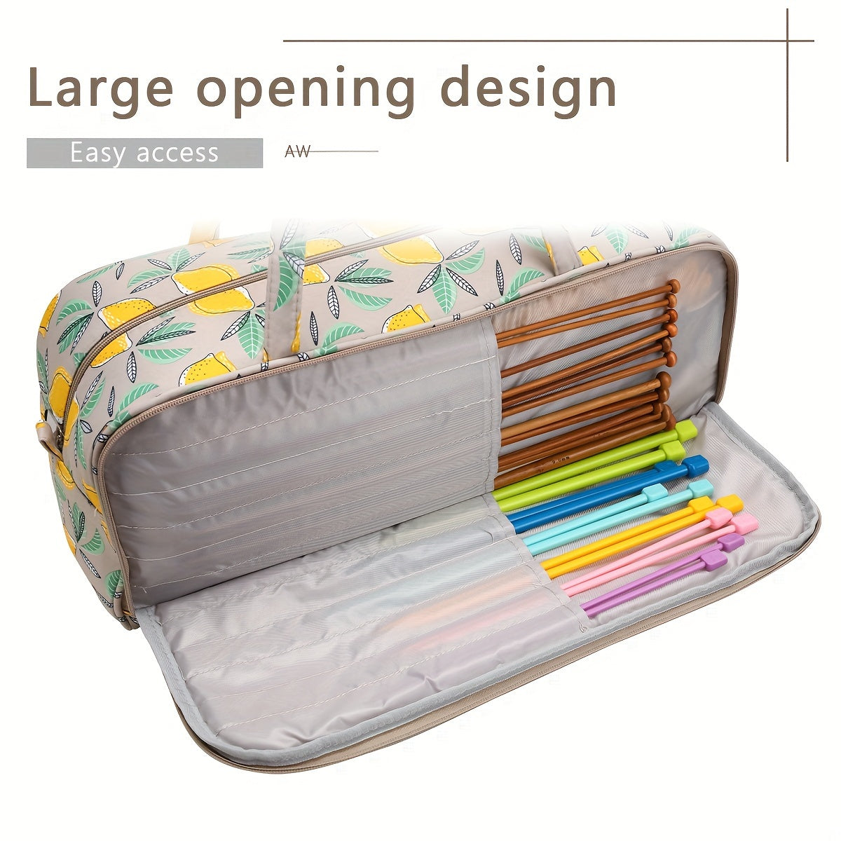 Waterproof Yarn Storage Bag Lemon Printed Knitting Crochet Large Capacity