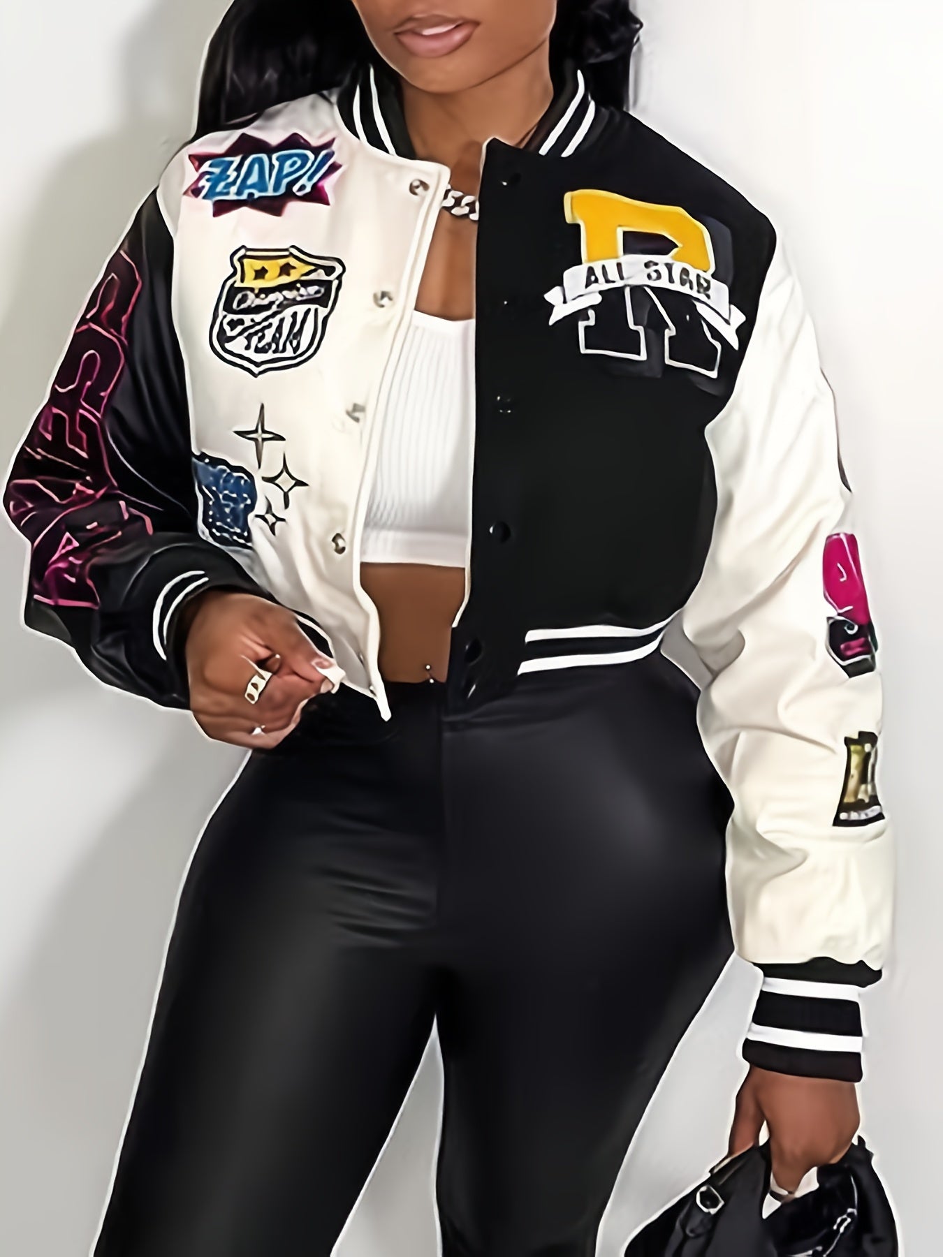 Button Front Varsity Jacket Casual Long Sleeve Baseball Neck Outerwear