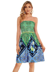 Tie Dye Print Tube Dress Sleeveless Casual Pleated Dress for Summer