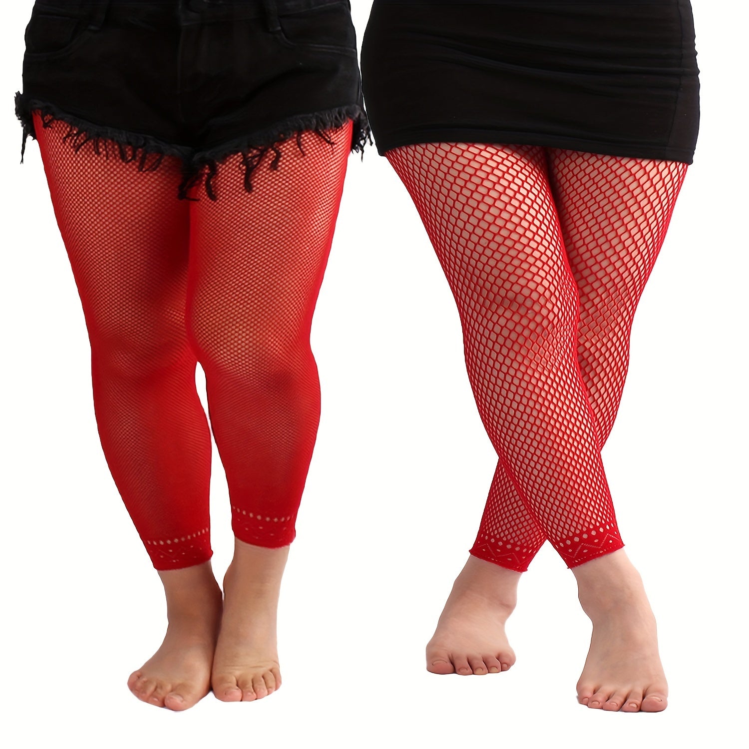 2 Pairs Casual Pantyhose Set Women's Plus Solid Footless Fishnet Stockings