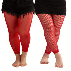 2 Pairs Casual Pantyhose Set Women's Plus Solid Footless Fishnet Stockings