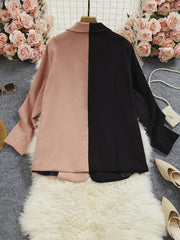 Colorblock Lapel Collar Button Front Blazer Plus Size