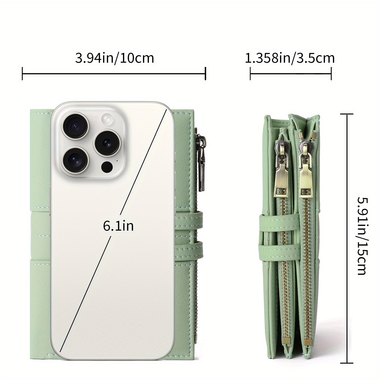 RFID Blocking Short Wallet Light Mint Green Snap Closure Zipper Coin Pocket