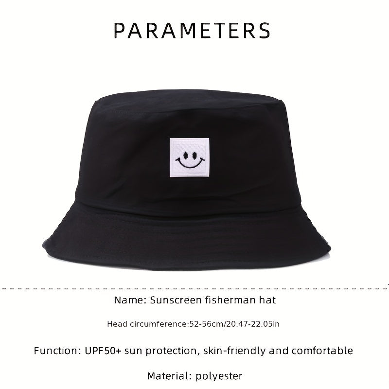 Smiling Face Patch Bucket Hat Lightweight Sunscreen Cap