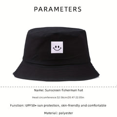 Smiling Face Patch Bucket Hat Lightweight Sunscreen Cap