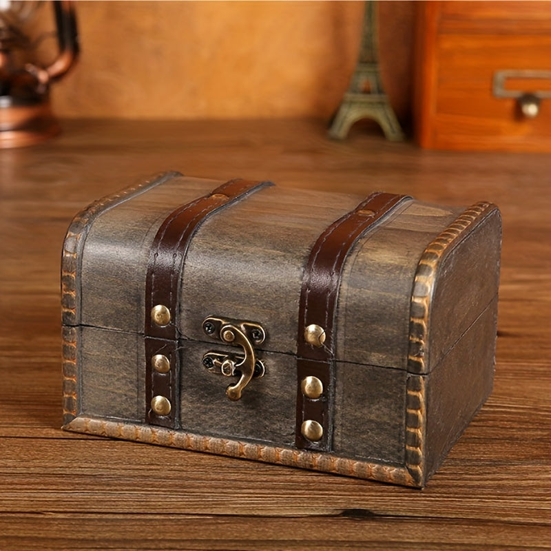 Retro Jewelry Storage Box Buckle Lid Earring Wooden Basket
