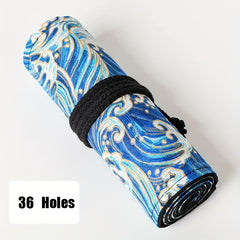 Cotton Linen Printed Pencil Case with Multiple Holes and Large Capacity