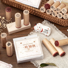 4pcs Wooden Rubber Stamps Plant Flowers Leaf Butterflies Pattern Seal DIY