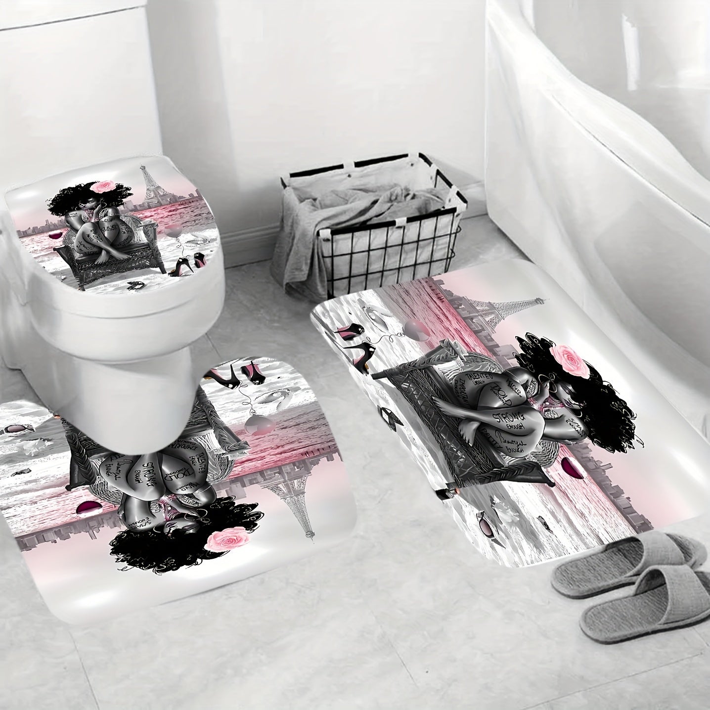 4pcs Personalized Art Women's Shower Curtain Set