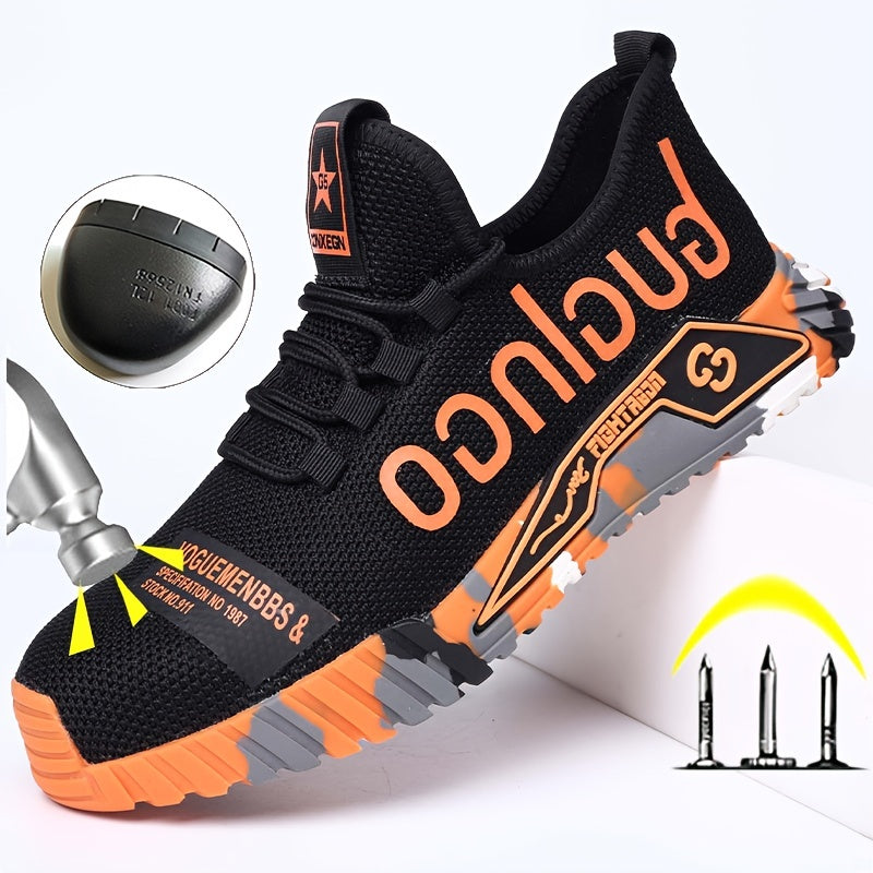 Men's Steel Toe Work Safety Shoes, Anti-skid, Puncture Proof, Lace Up