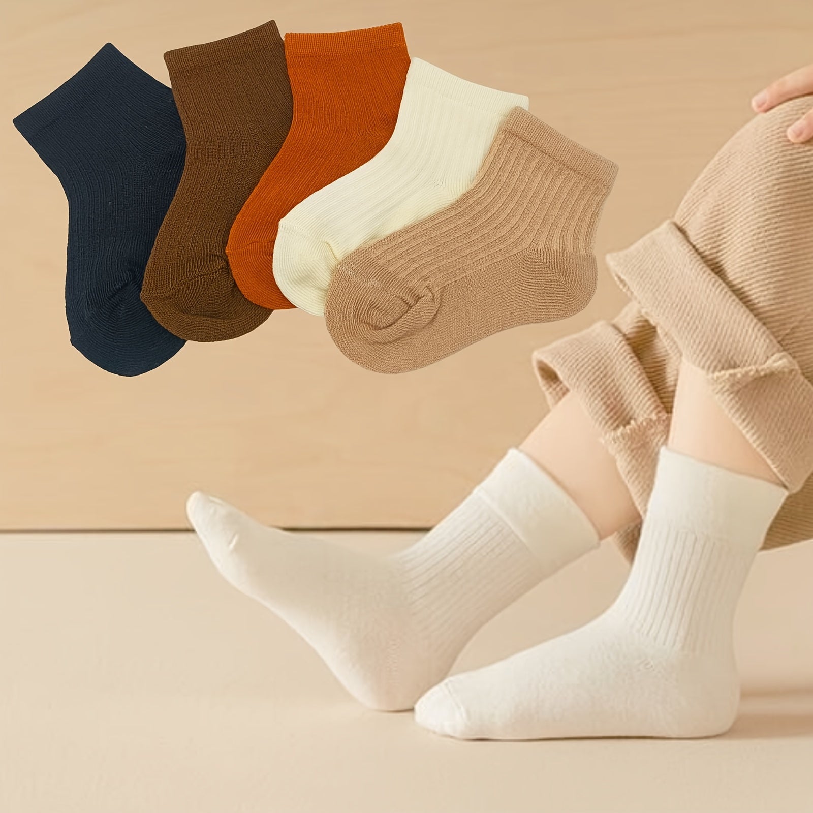5 Pairs Boy's Solid Crew Socks Breathable Comfy Casual Style Unisex Socks