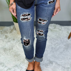 Ripped Floral Button Up Skinny Jeans